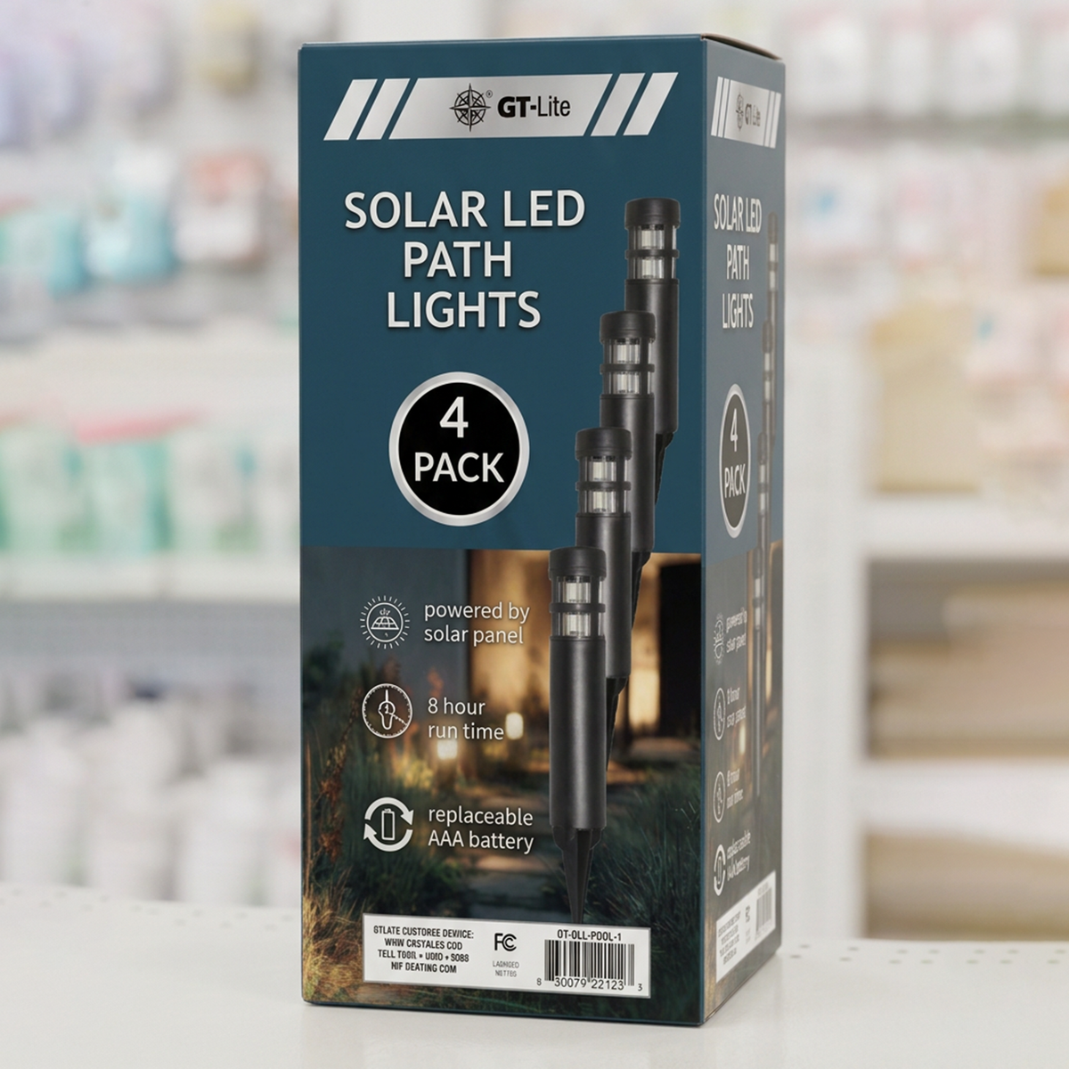 Solar-Powered LED Path Light, Bollard Style, 4-Pack