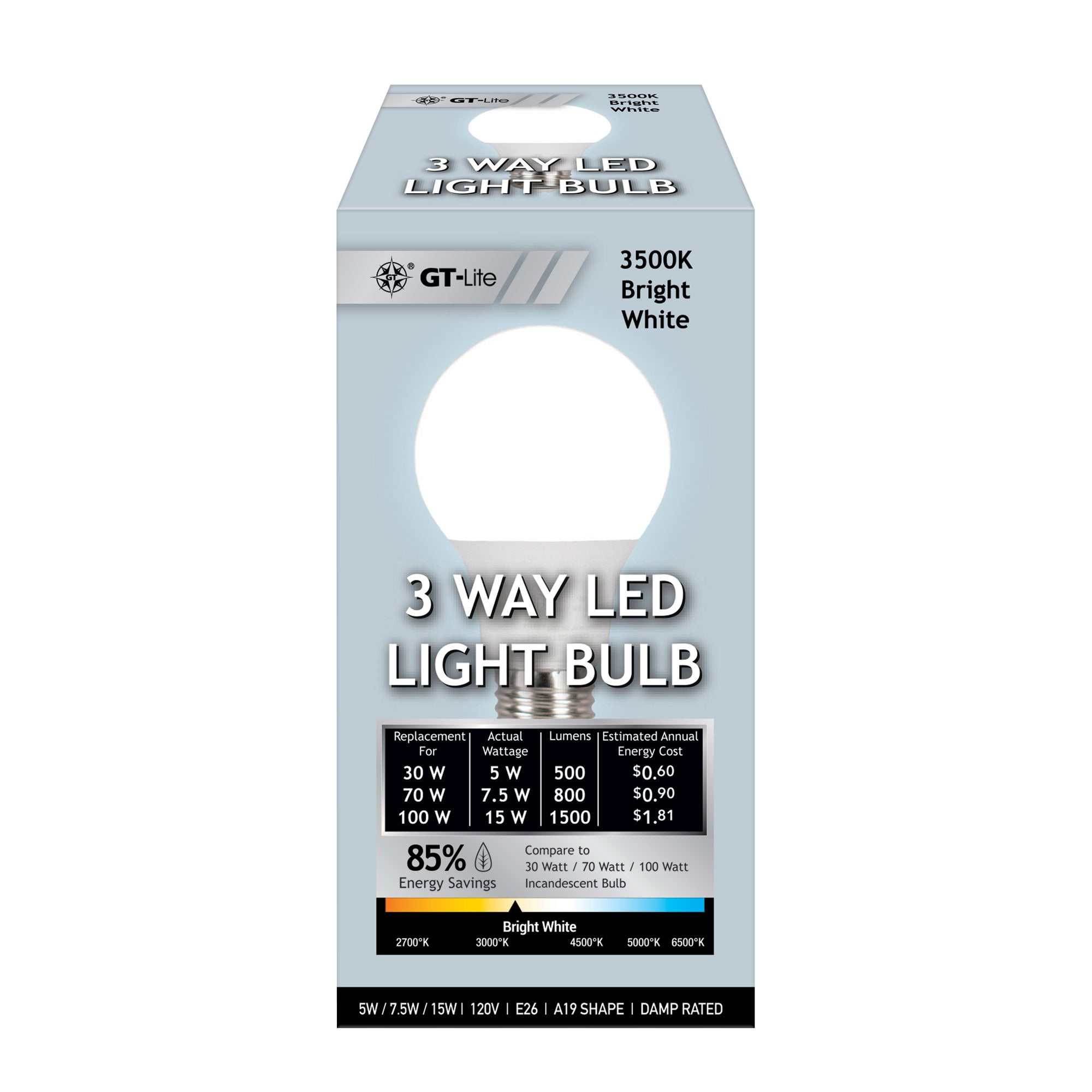 1500 Lumen LED A19 3-Way Bulb, 30/70/100-Watt Equivalent E26