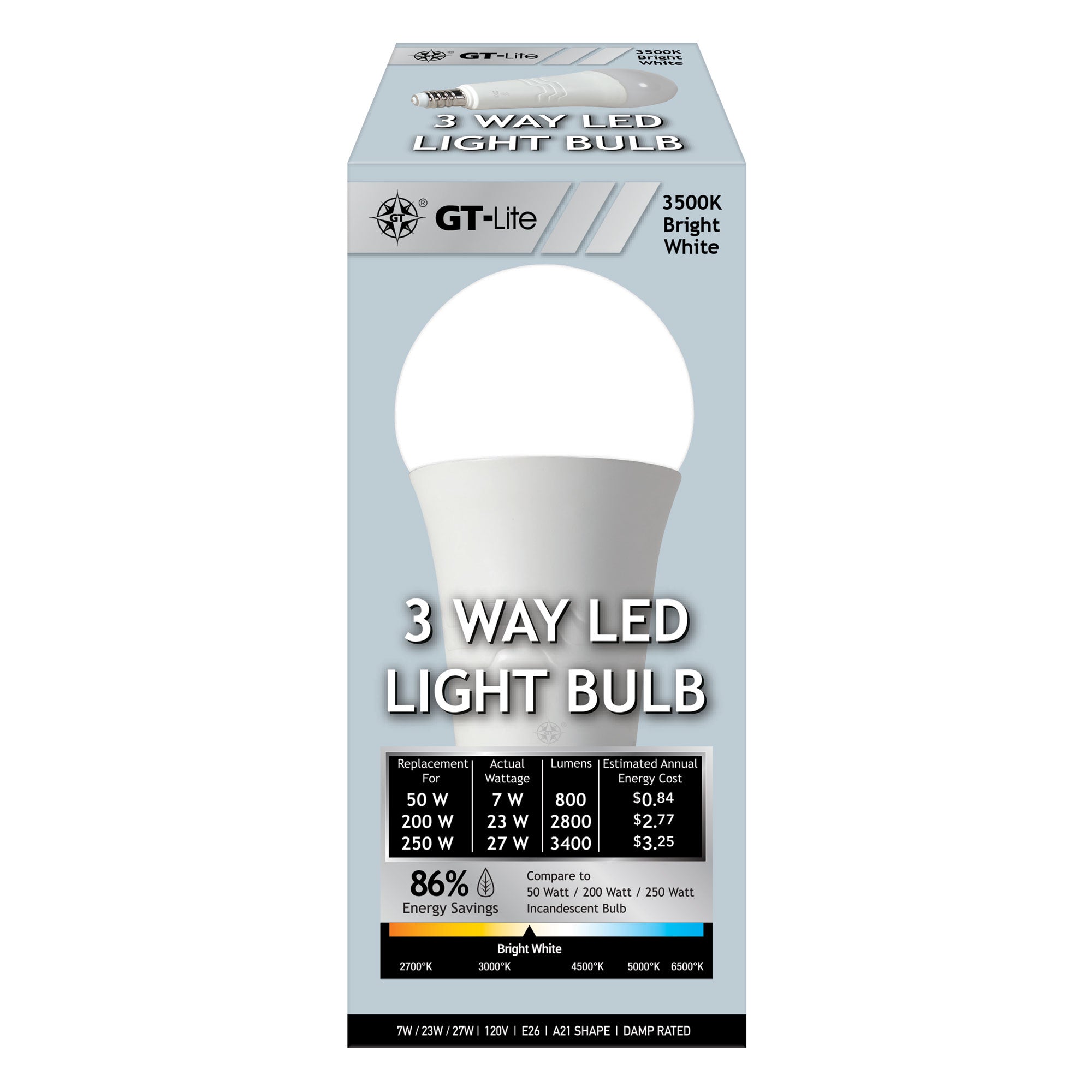 3400 Lumen LED A21 3 Way Bulb 50 200 250 Watt Equivalent E26