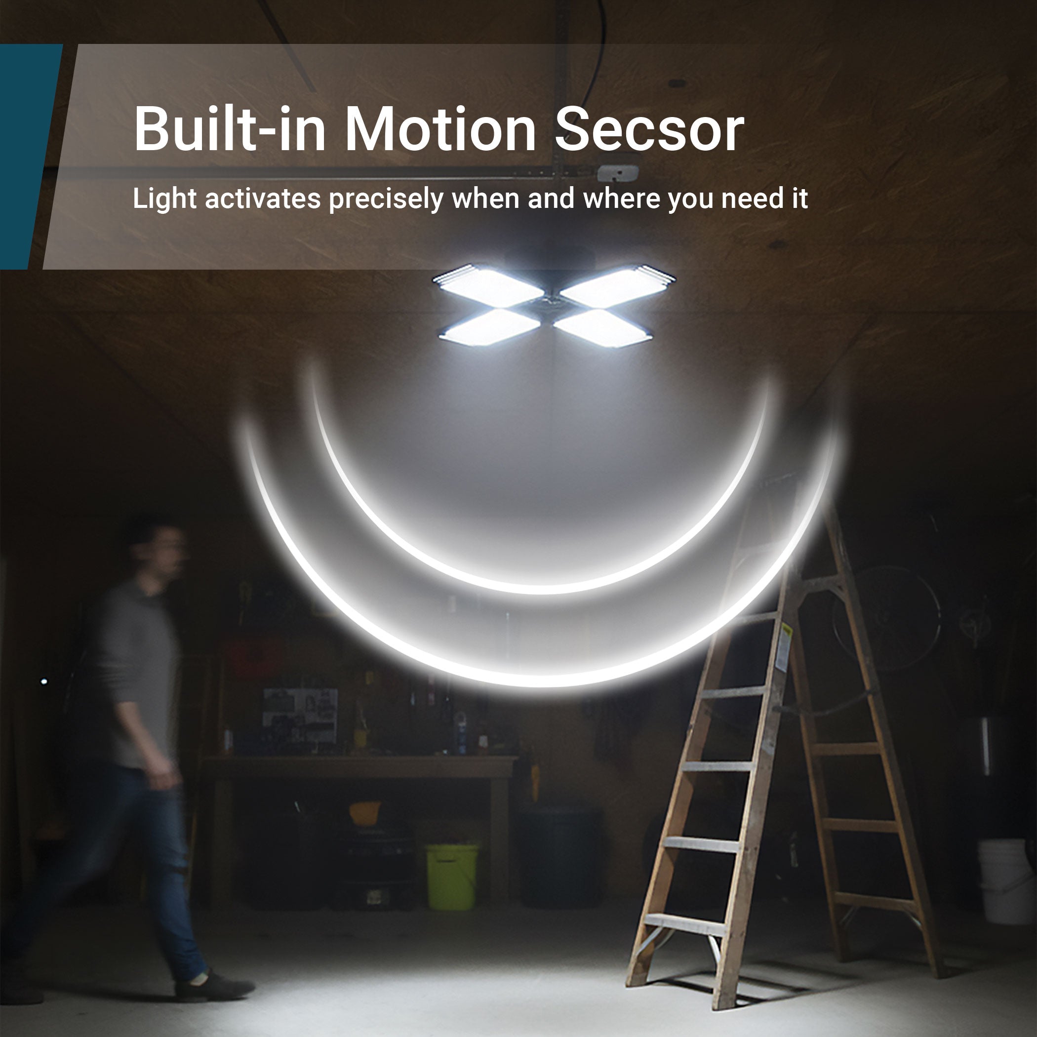 LED Motion Sensing Garage Light 140-Watt 15,000 Lumen, Adjustable 4-Panel LED Light, 5000K Daylight, E26