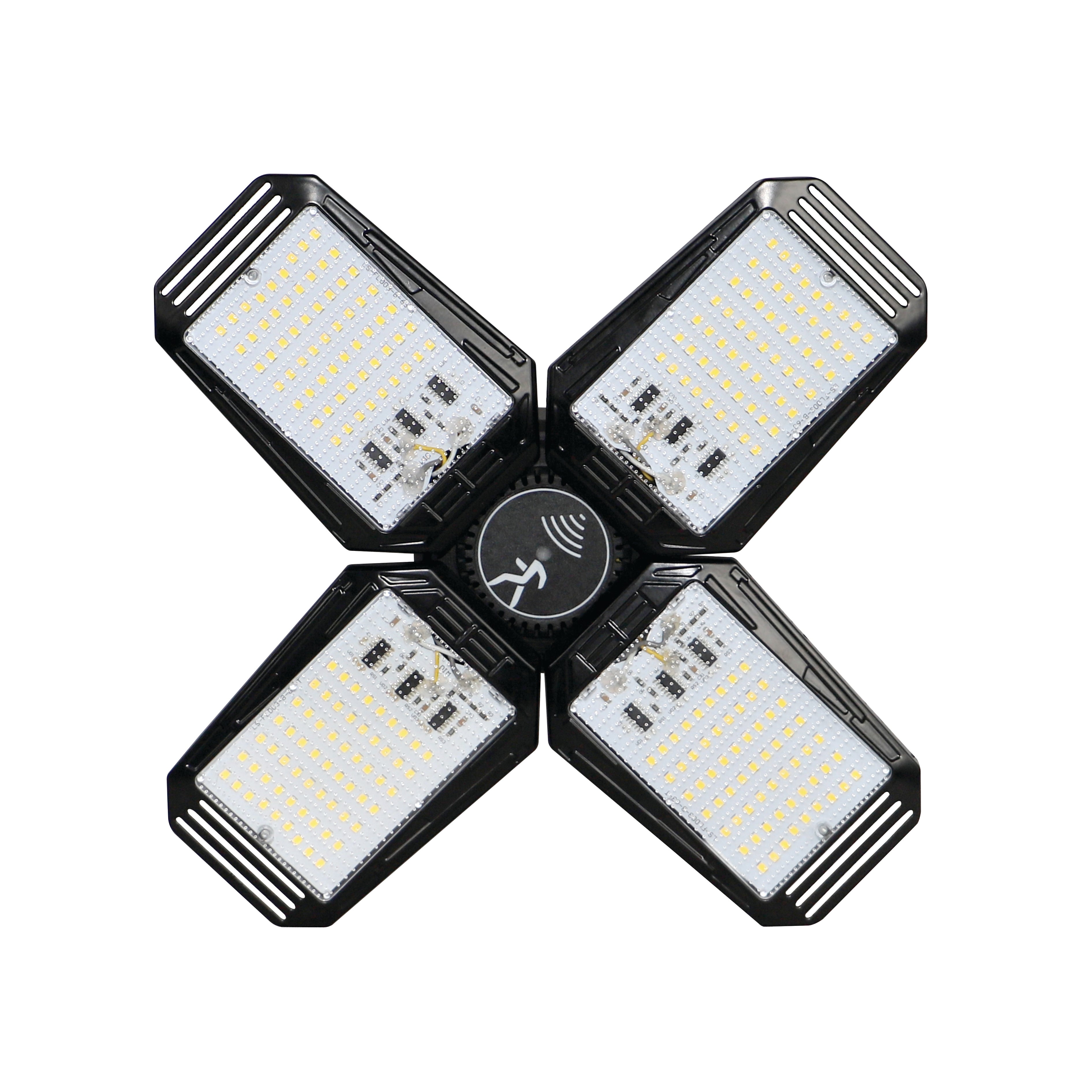 LED Motion Sensing Garage Light 140-Watt 15,000 Lumen, Adjustable 4-Panel LED Light, 5000K Daylight, E26