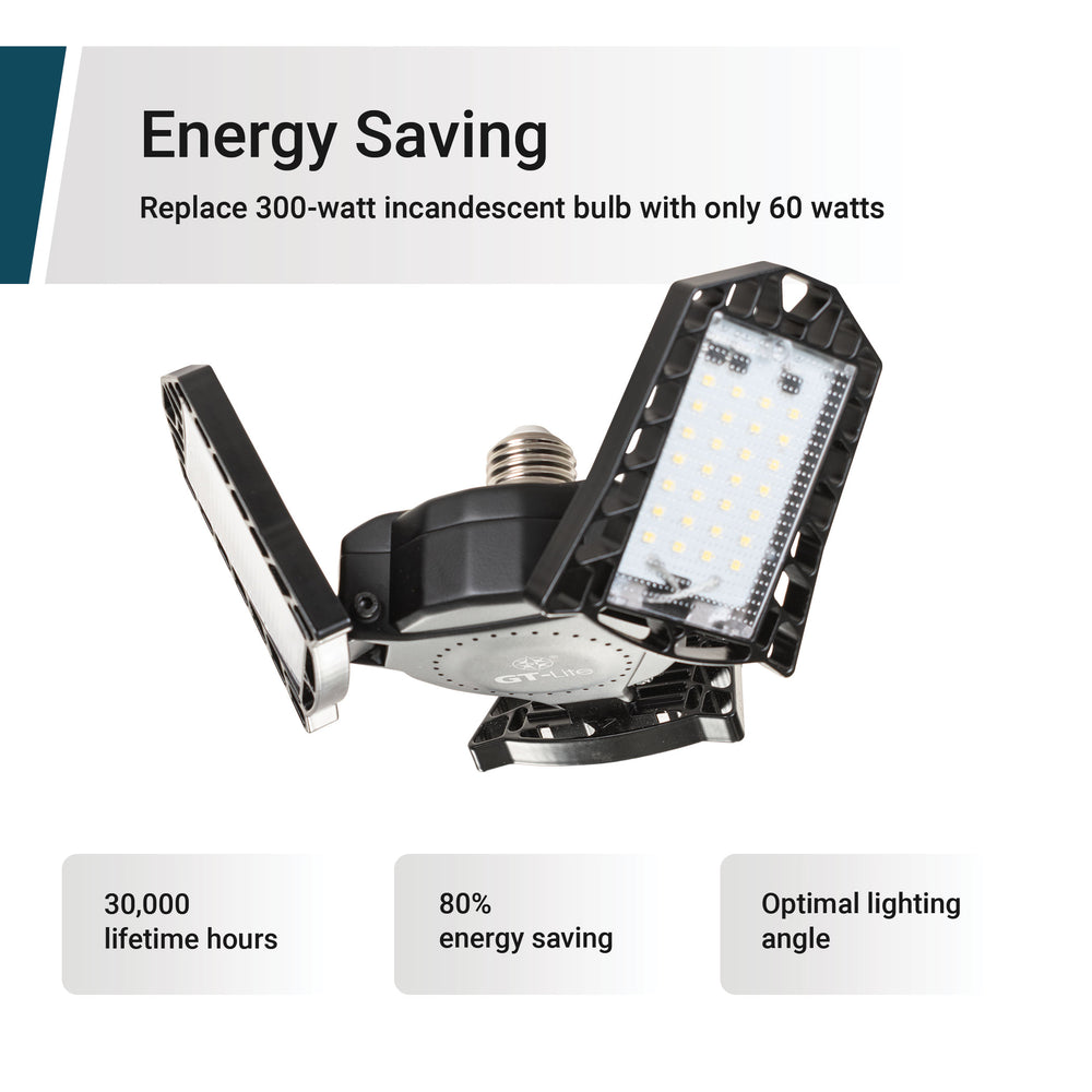 3 Panel Led LED Garage Light with Adjustable 3-Panel LED Light 60W 6000 Lumen E26 ...