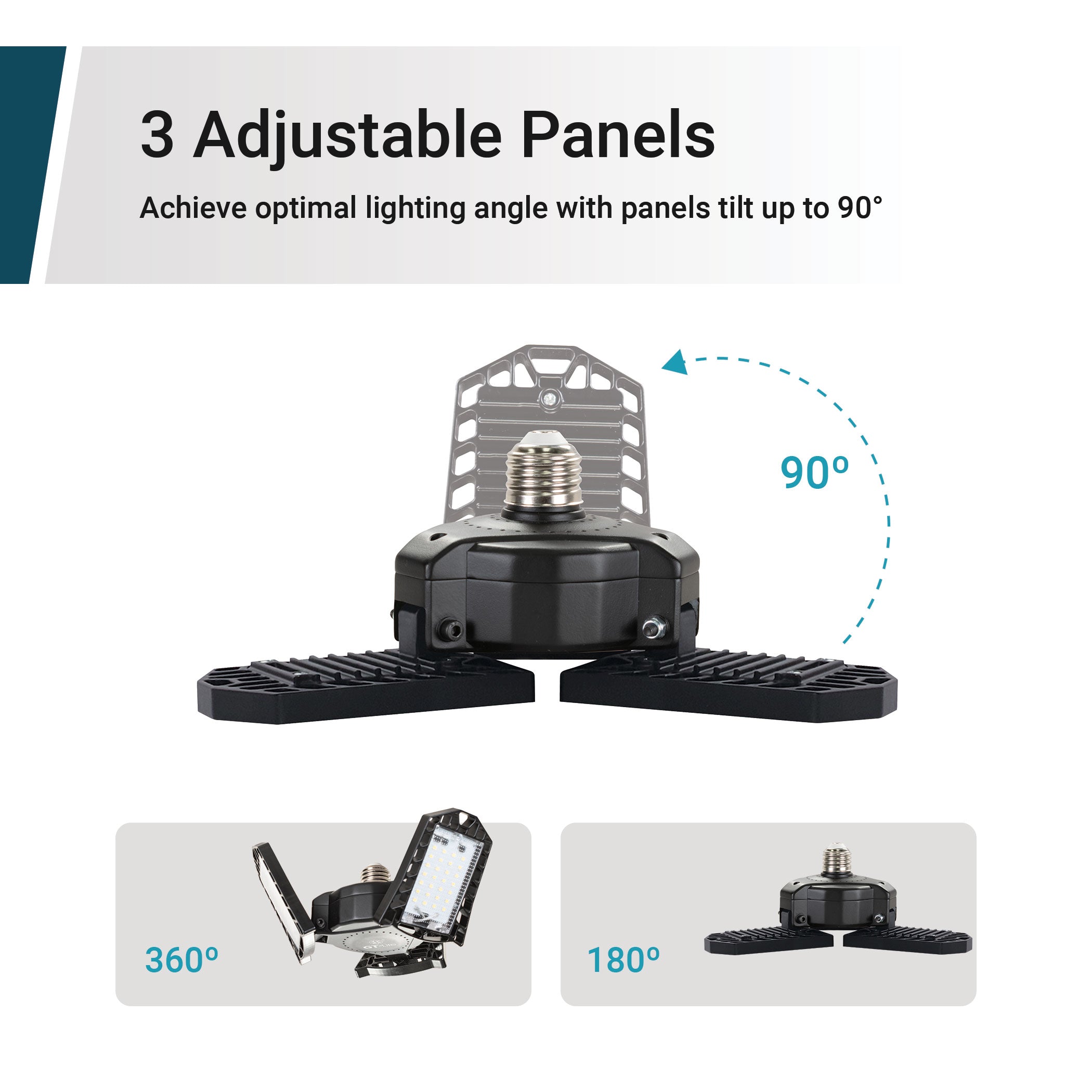 LED Garage Light with Adjustable 3 Panel LED Light 60W 6000 Lumen