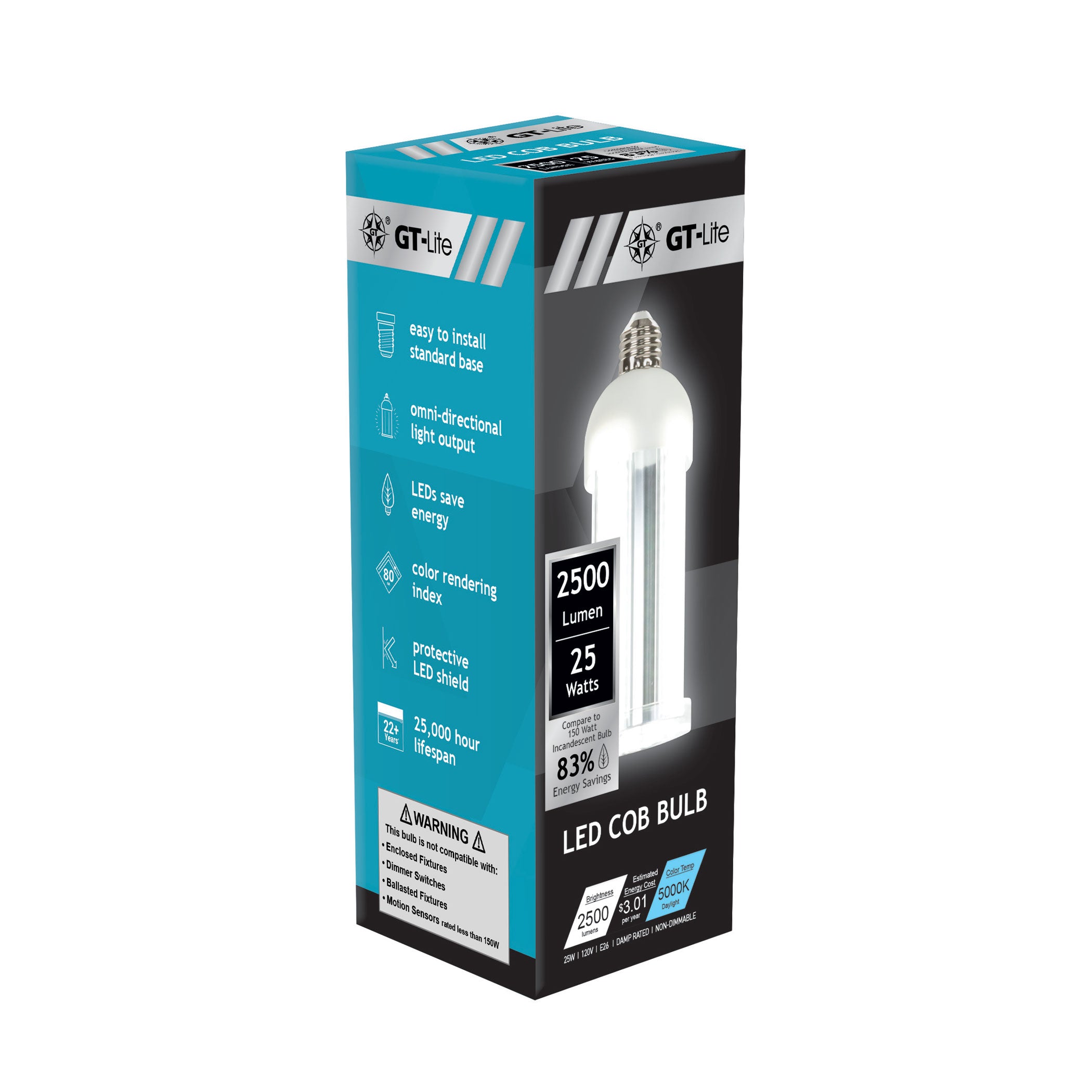 2500 Lumen LED Corn Cob Bulb, 25-Watt, 250-Watt Equivalent, 5000K Daylight, E26