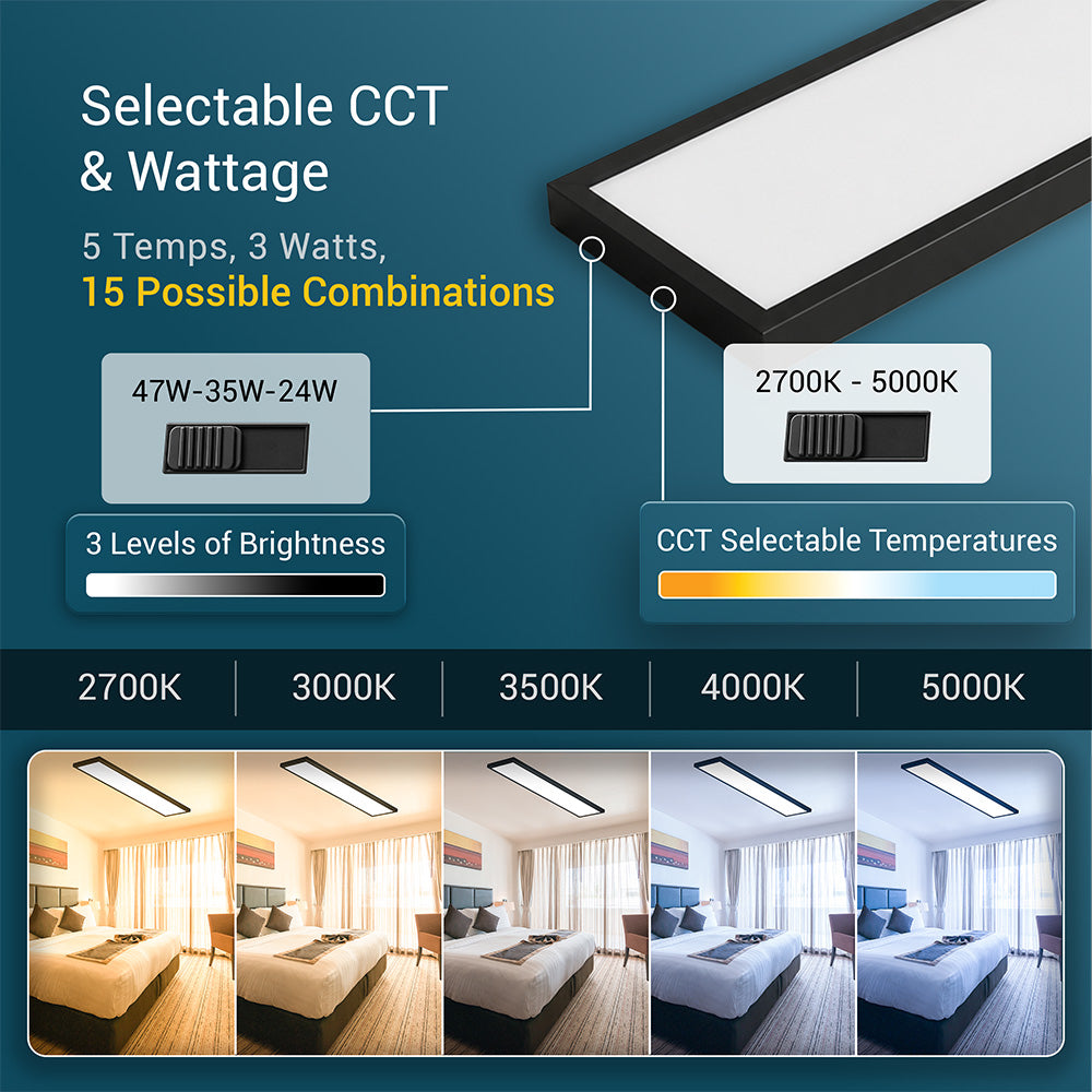 1 ft. x 4 ft. 4500 Lumen 3 Level Dimmable Brightness LED Flat Panel Light 5CCT, Black/White, 4-Pack