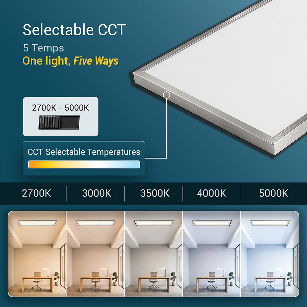 1 ft. x 4 ft. Backlit Flat Panel 4300 Lumen LED Light 5CCT, Brushed Nickel, 2-Pack