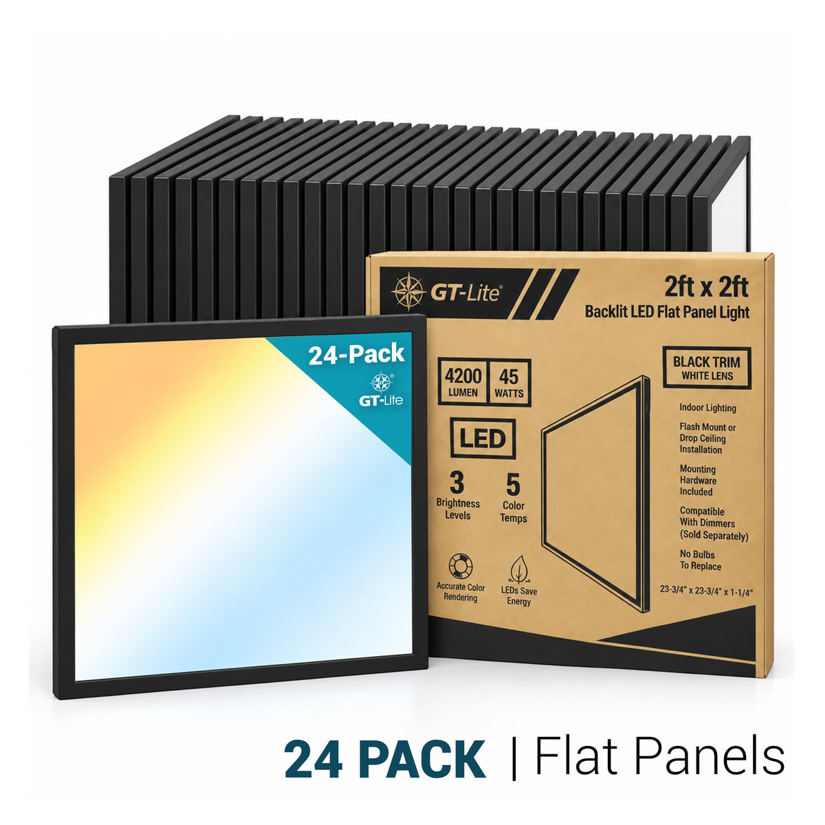 2 ft. x 2 ft. 4200 Lumen LED Flat Panel Ceiling Flush Mount Light, Black/White, 2-Pack