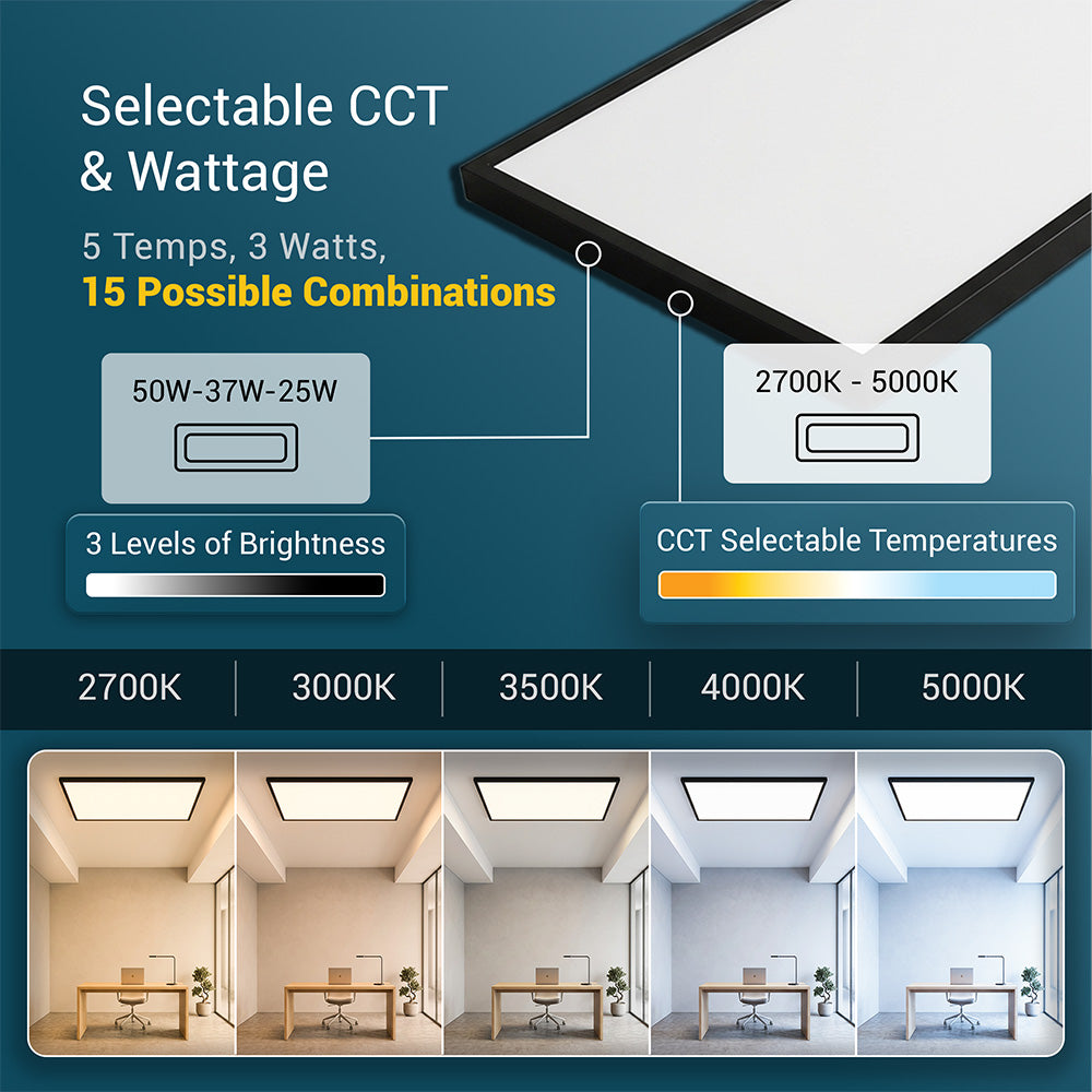 2 ft. x 4 ft. Black 5500 Lumen 3 Power Level LED Flat Panel Light 5CCT, Black/White, 2-Pack