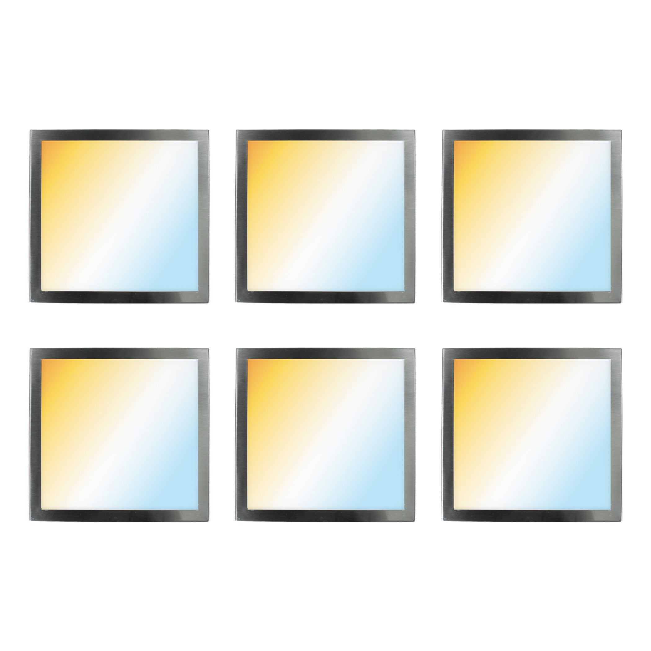 7.5" x 7.5" Square Flat Panel 1000 Lumen LED Light 5CCT White, Black and Nickel Trim Set, 6-Pack