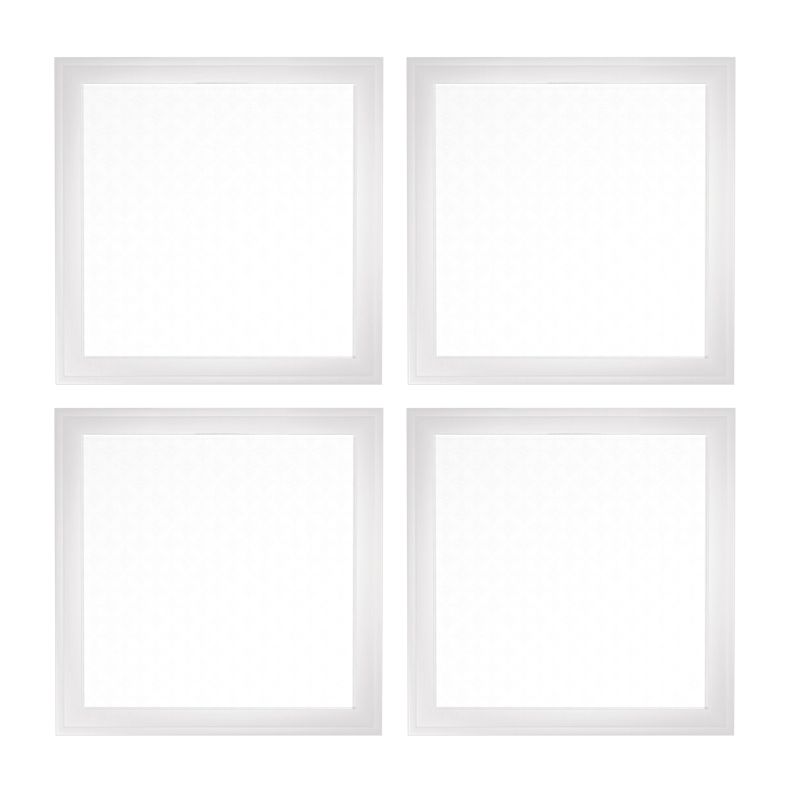 12" x 12" 1300 Lumen Integrated LED Flat Panel Light, White and Nickel Trim Set, 4-Pack