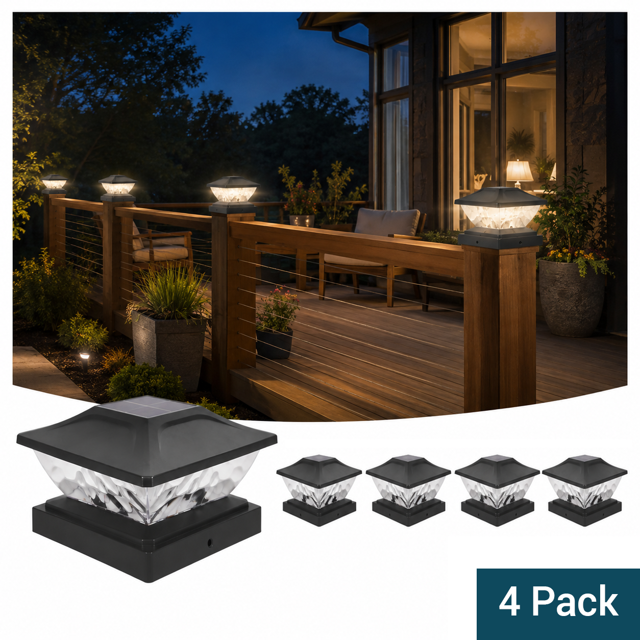 Solar-Powered LED Cap Light with Color Changing, 4-Pack