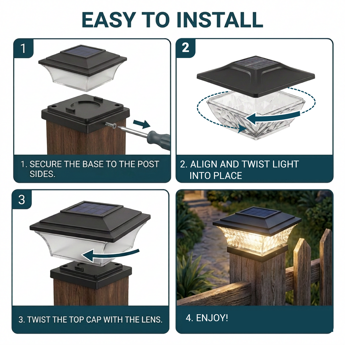 Solar-Powered LED Cap Light with Color Changing, 4-Pack