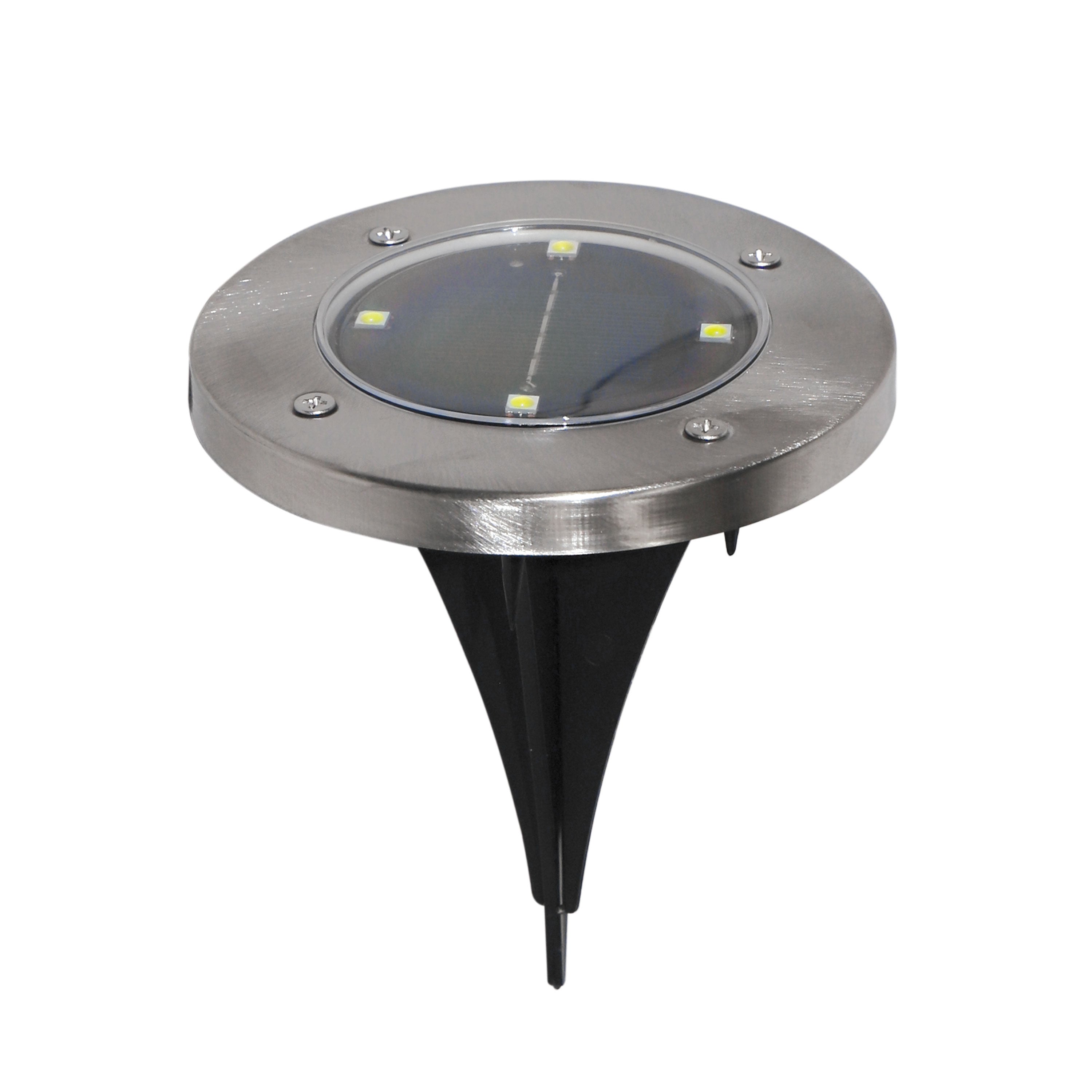 Solar-Powered LED Ground Light, Stainless Steel, 4-Pack