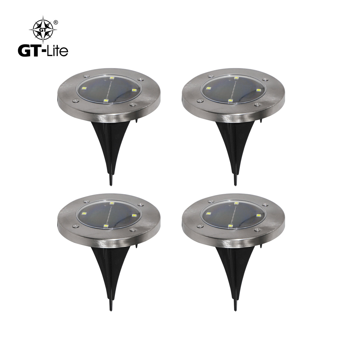 Solar-Powered LED Ground Light, Stainless Steel, 4-Pack