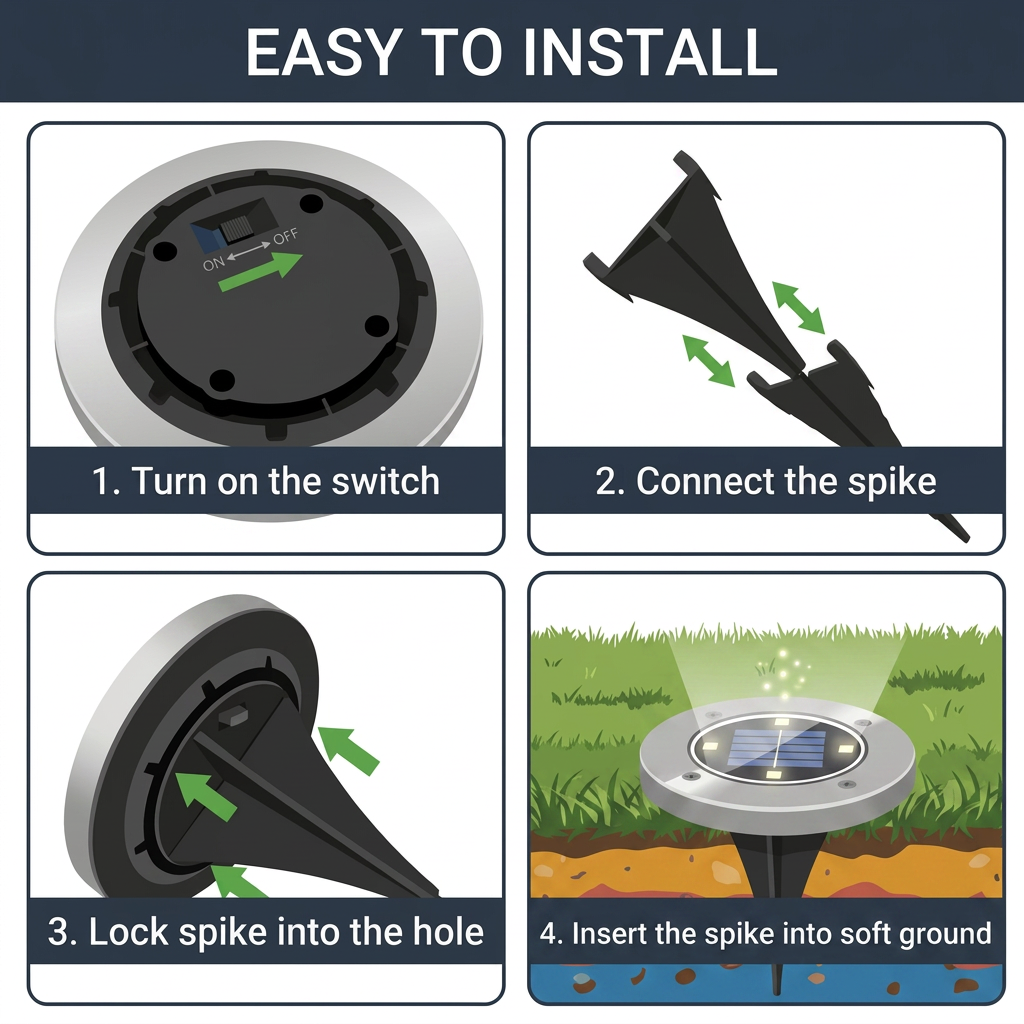 Solar-Powered LED Ground Light, Stainless Steel, 4-Pack