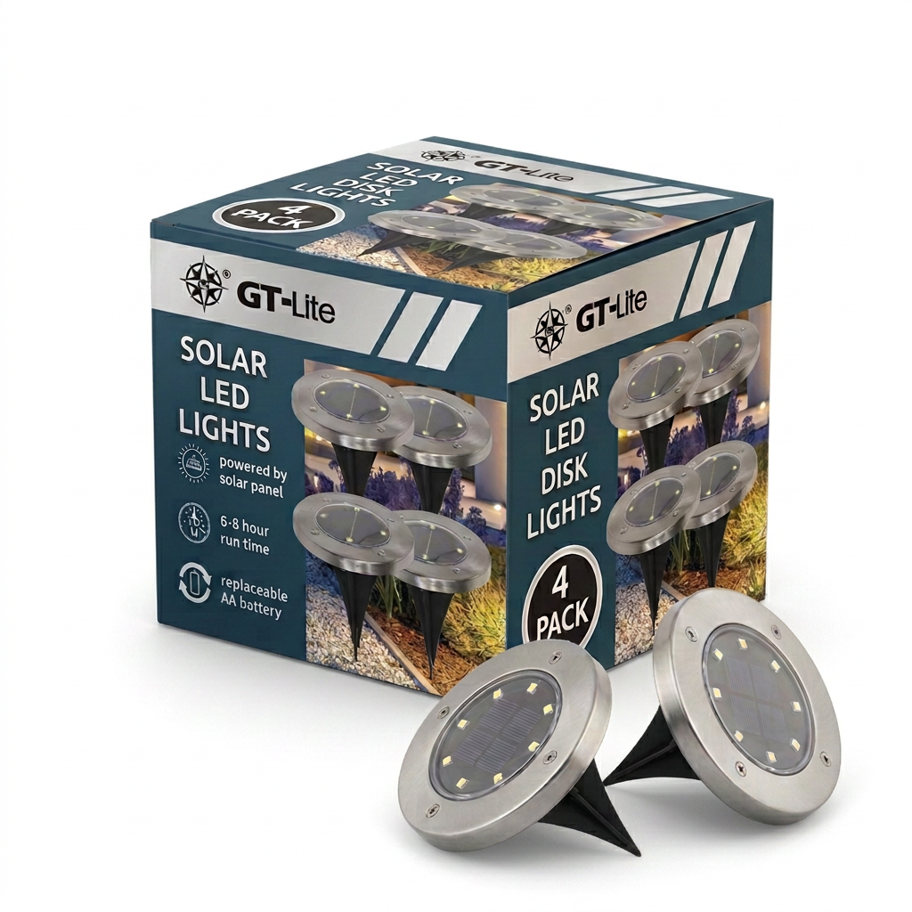 Solar-Powered LED Ground Light, Stainless Steel, 4-Pack