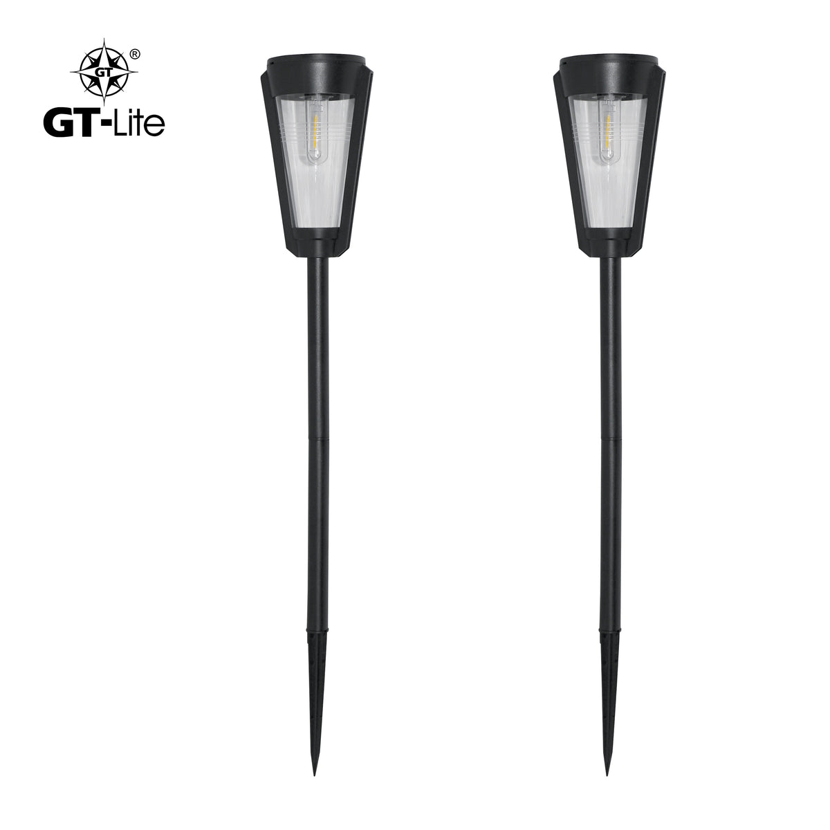 Solar-Powered LED Filament Path Light, Garden Stake Landscape Lamp, 2-Pack