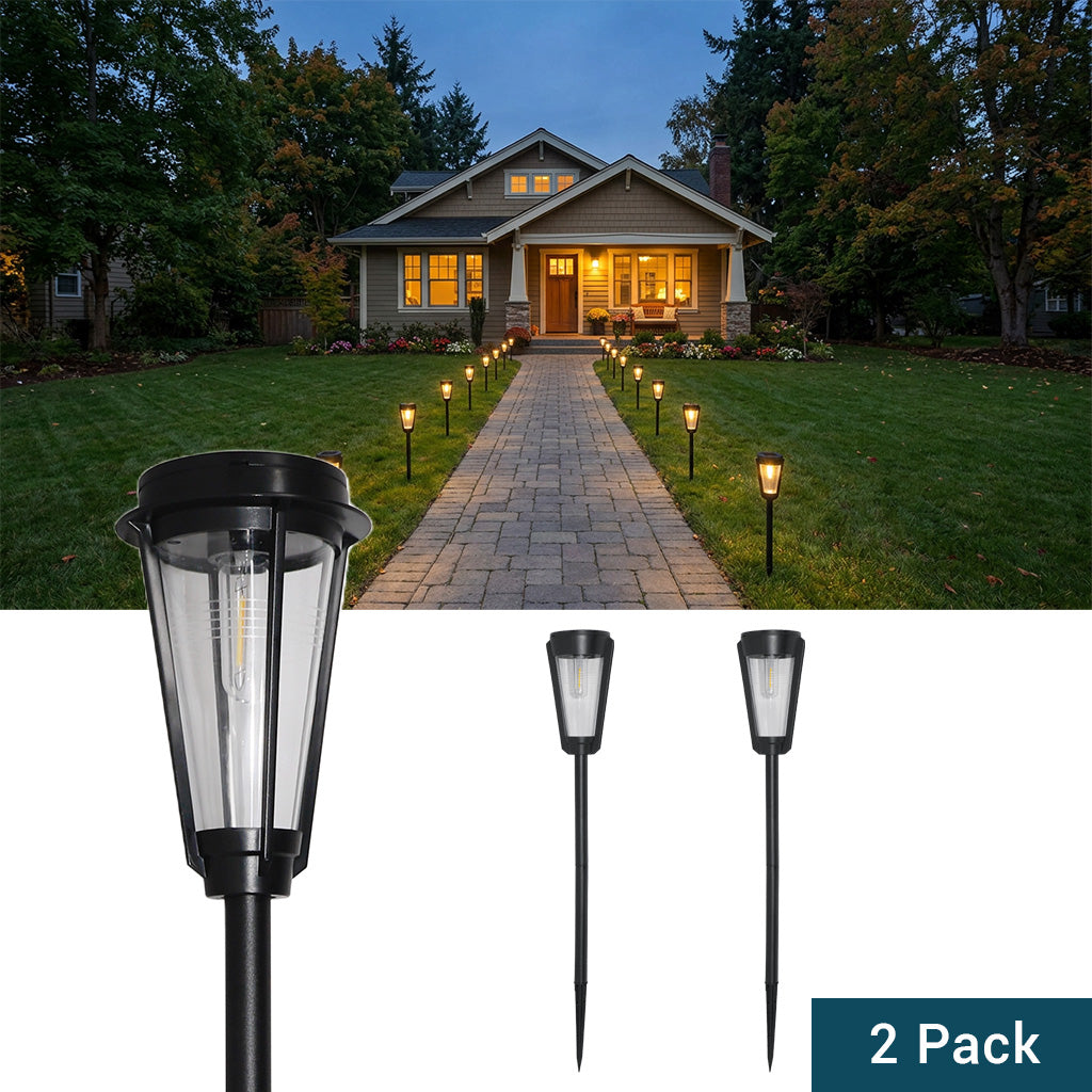 Solar-Powered LED Filament Path Light, Garden Stake Landscape Lamp, 2-Pack