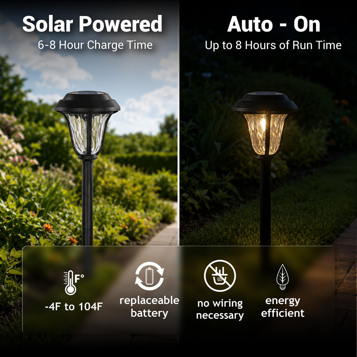 Solar-Powered LED Beveled Path Light, Garden Stake Landscape Lamp, 4-Pack