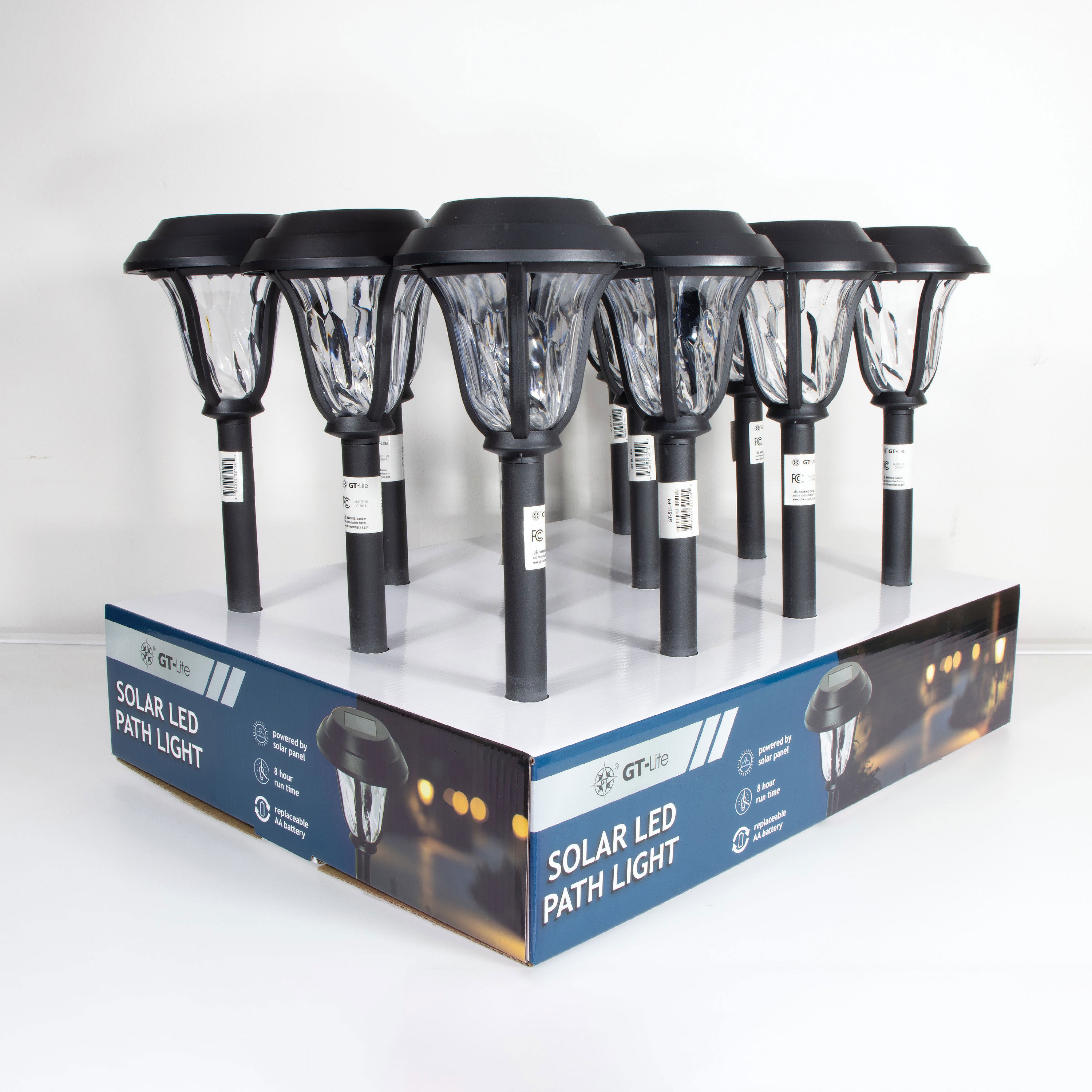 Solar-Powered LED Beveled Path Light, Garden Stake Landscape Lamp, 4-Pack