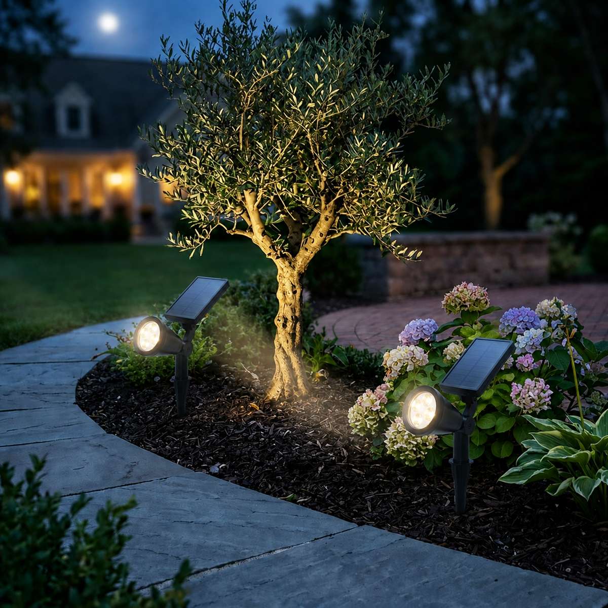 Solar-Powered 5 Lumen LED Spot Light, 2-Pack