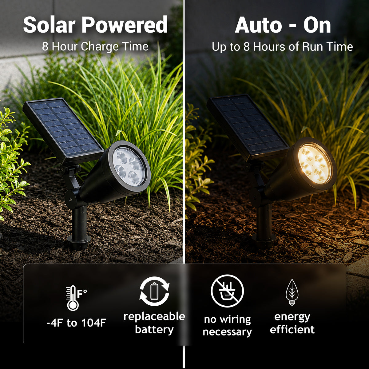Solar-Powered 5 Lumen LED Spot Light, 2-Pack