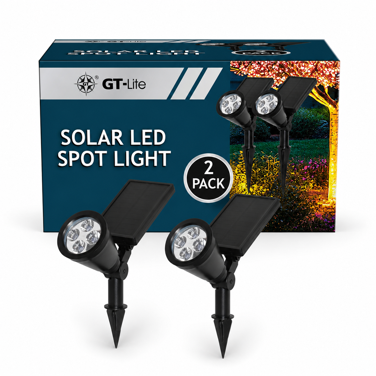 Solar-Powered 5 Lumen LED Spot Light, 2-Pack