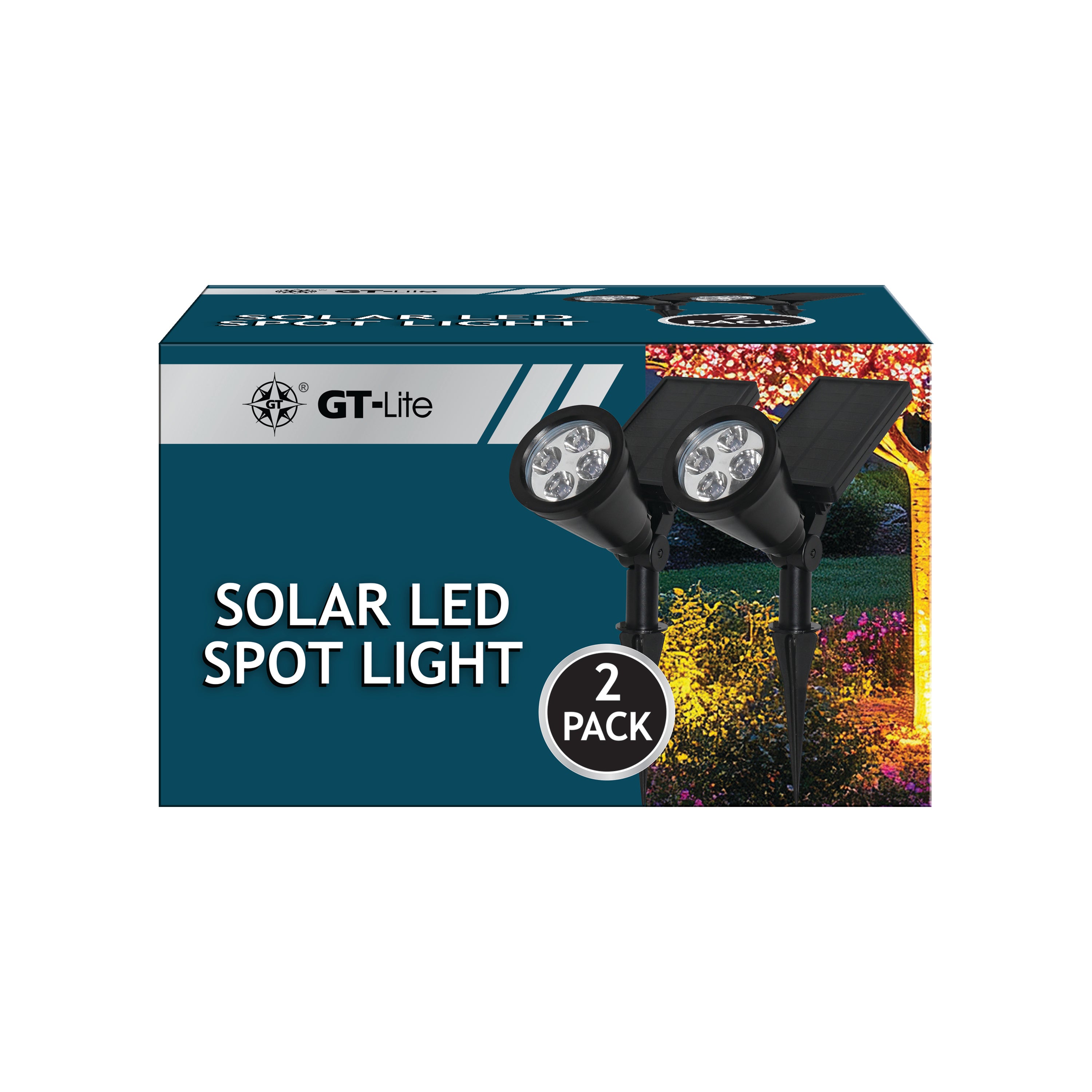 Solar-Powered 5 Lumen LED Spot Light, 2-Pack