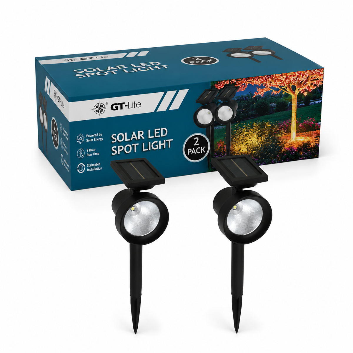 Solar-Powered 20 Lumen LED Spot Light, 2-Pack
