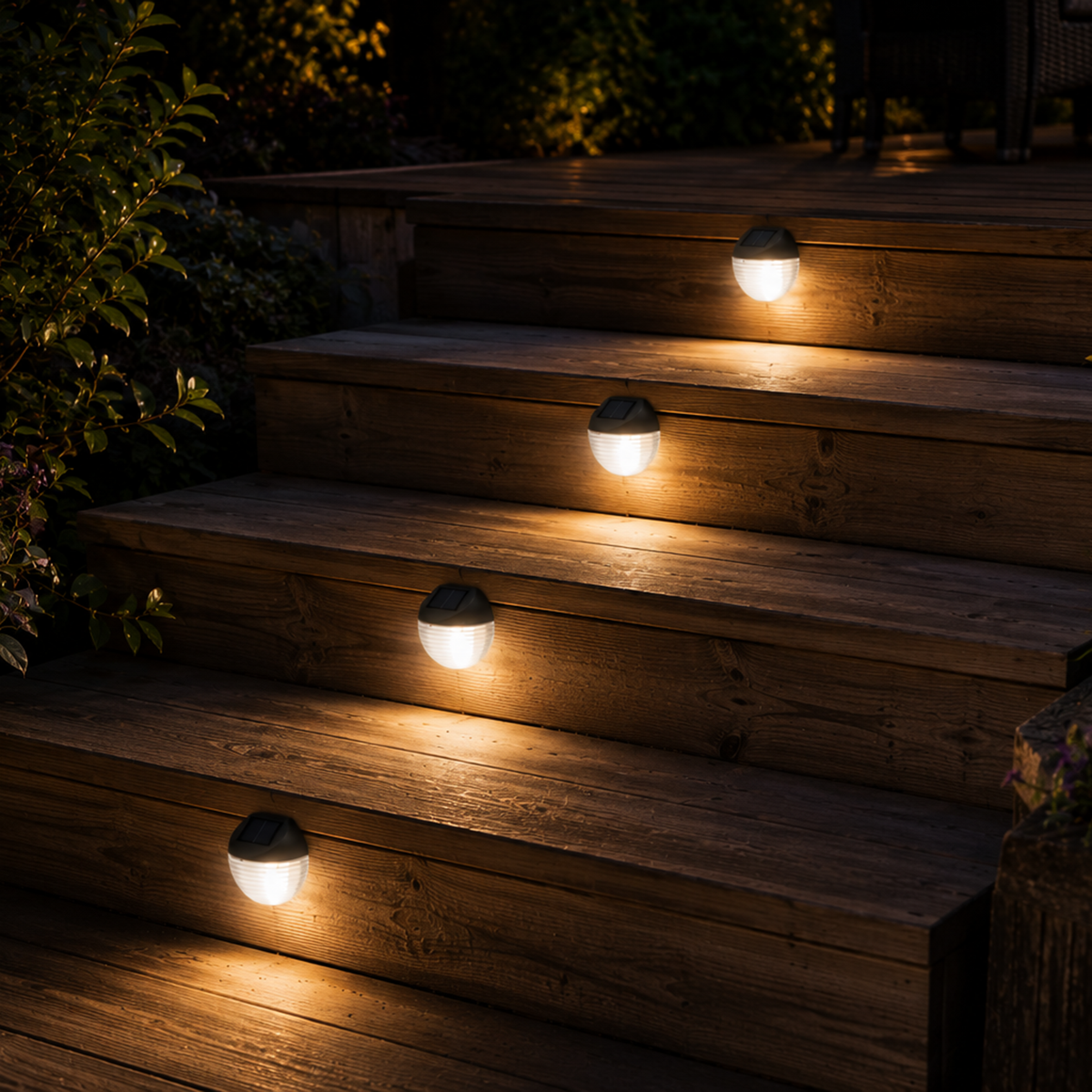 Solar-Powered LED Round Wedge Light, 4-Pack
