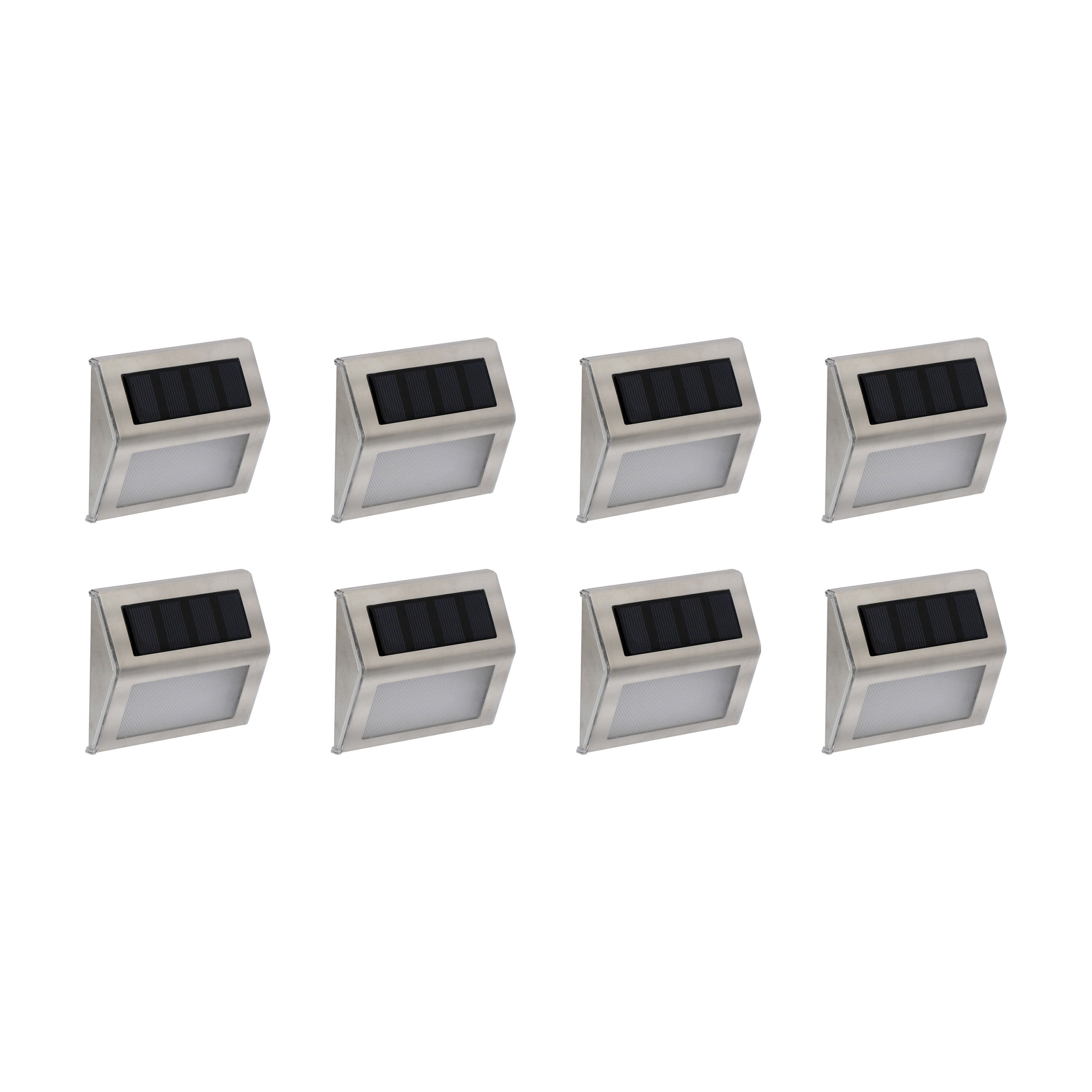 Solar-Powered LED Wedge Step Light Silver, 8-Pack
