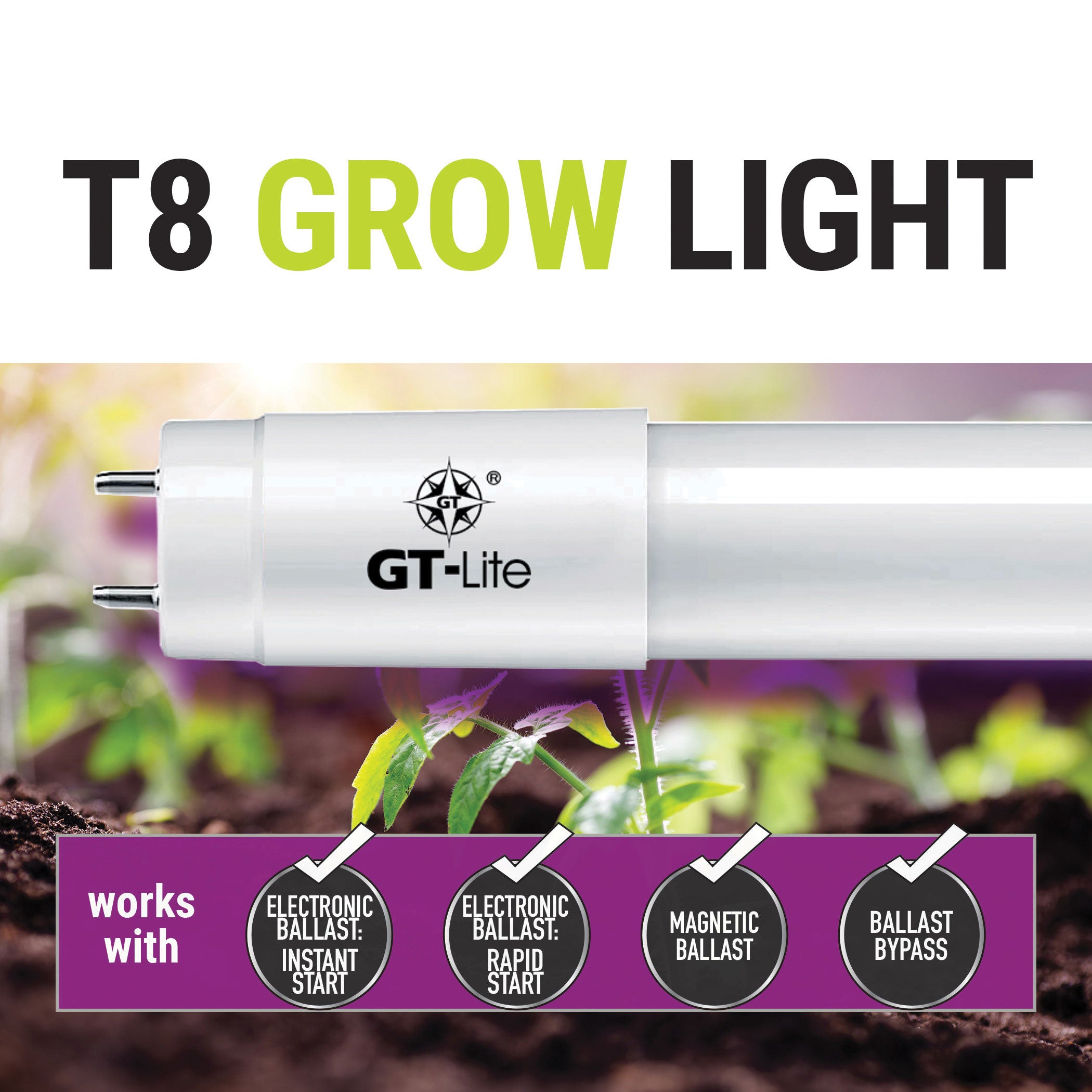 48-inch LED T8 Bulb Grow Light, Type A+B Electronic Ballast Compatible, 6-Pack