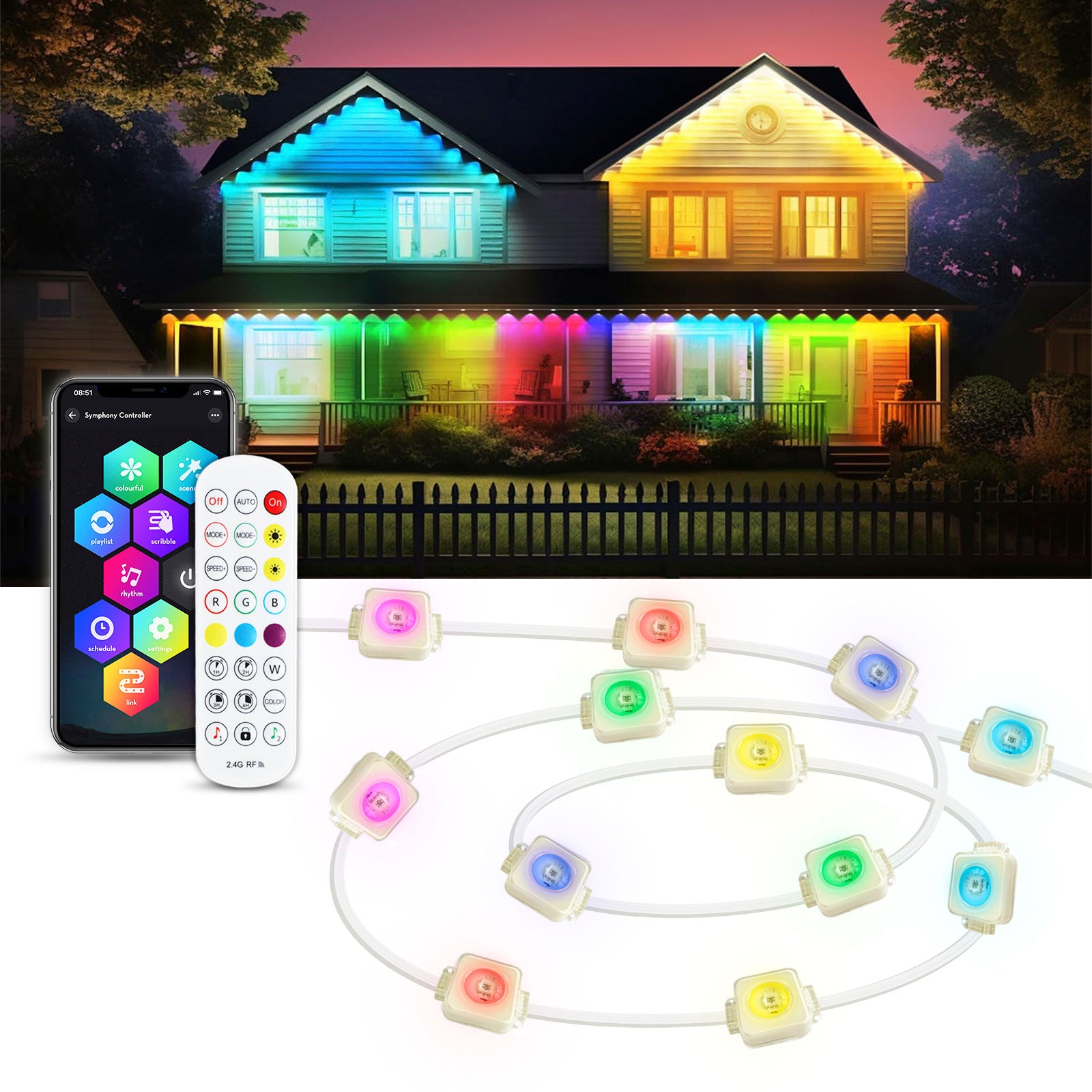 50 ft. Smart LED Eaves Light IP67 Waterproof, App-Controlled with DIY Scenes & Music Sync