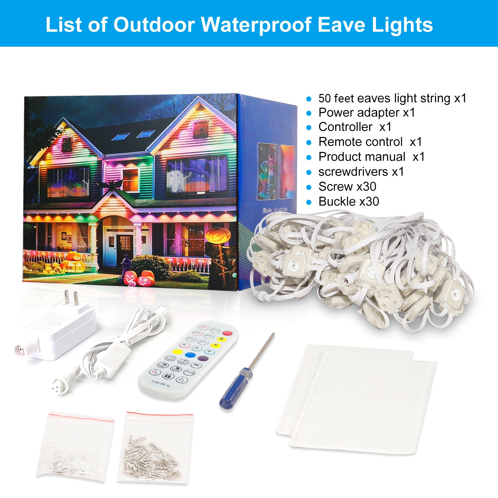 50 ft. Smart LED Eaves Light IP67 Waterproof, App-Controlled with DIY Scenes & Music Sync