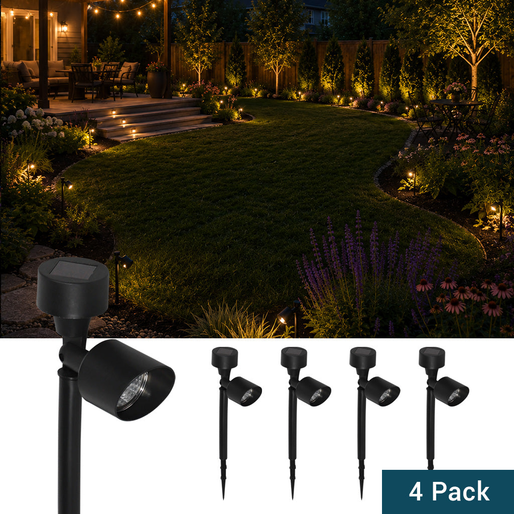 Solar-Powered Adjustable Angle LED Spot Light, 4-Pack