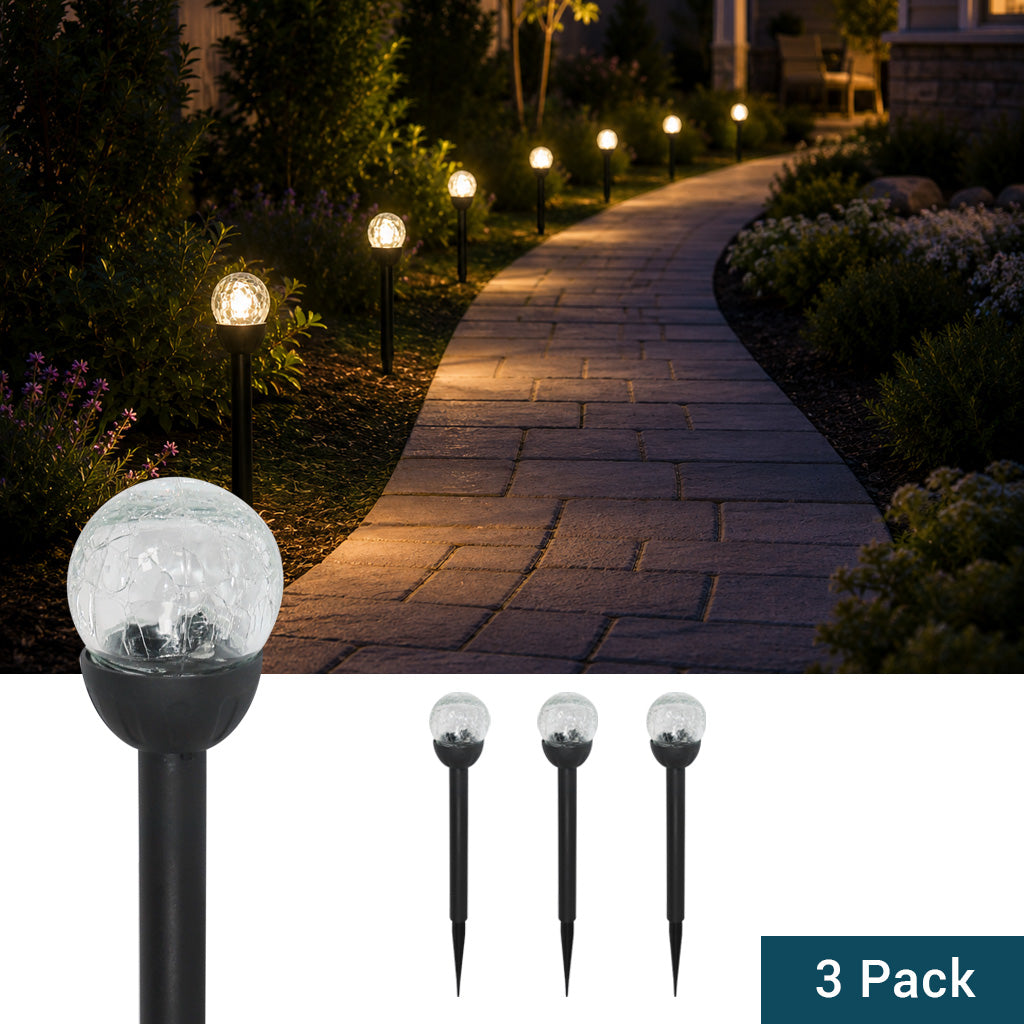 Solar-Powered LED Path Light, Crackle Glass Ball