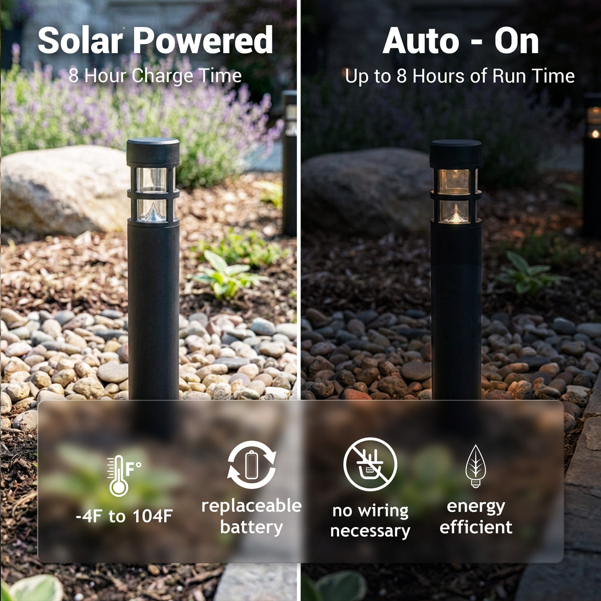 Solar-Powered LED Path Light, Bollard Style, 4-Pack