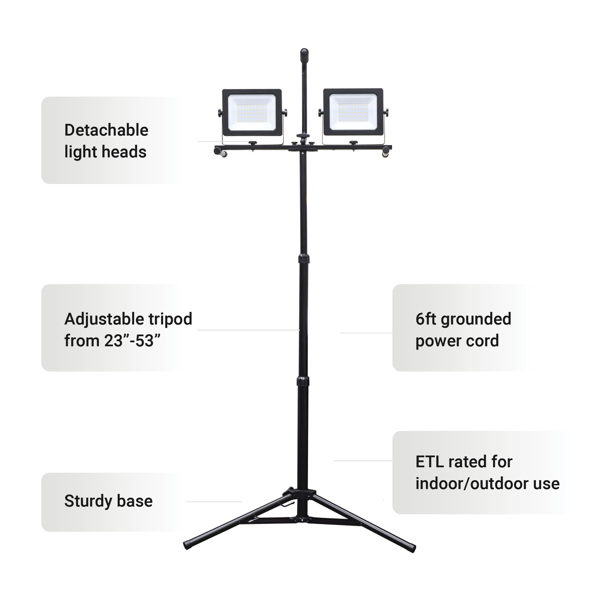 11200 Lumens 2-Head Tripod Light, LED Work Light with Stand,Portable  Outdoor Light, Remote, Waterproof, Only Work on 12V